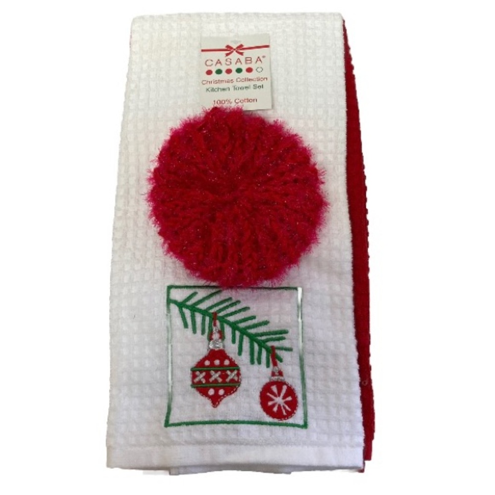 CHRISTMAS COLLECTION Holiday Ornaments Dish Tea Towels with handmade  Scrubby